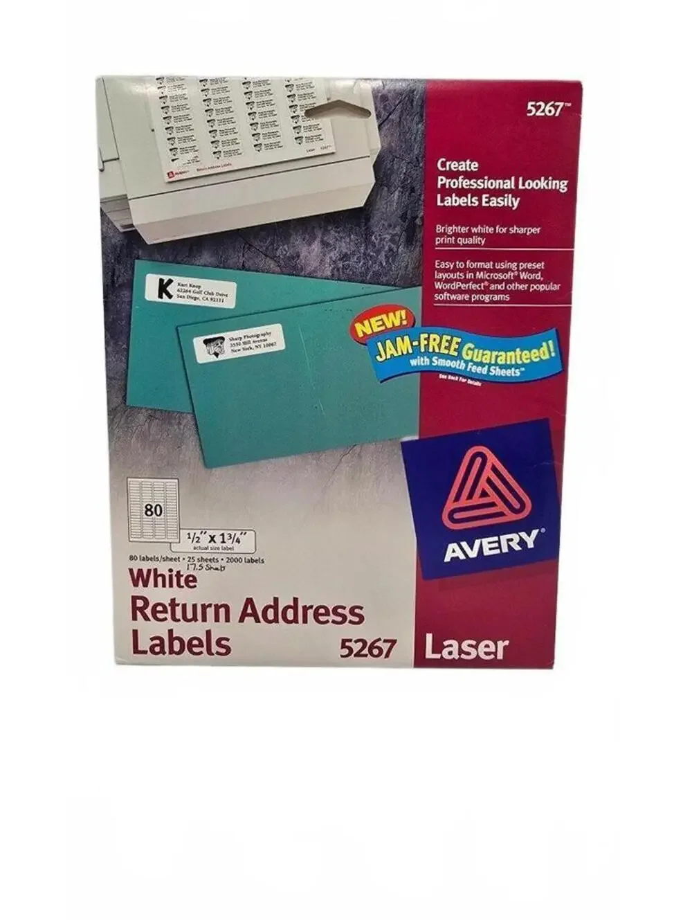 Avery White Return Address Labels 5267 - 1/2 x 1 3/4 Inches, 2000 Labels